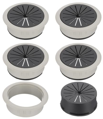PATIKIL 60mm(2 3/8inch) Desk Grommet, 5pcs Desk Cord Hole Cover Desk Cable Hole Grommet Cover Sturdy ABS Plastic Round Large for Cables Cabinets Desktop Equipment Wiring Organizing, Grey
