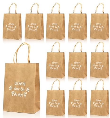 12 Stück Papiertüten mit Henkel,21 X 15 X8cm Geschenktüten Papiertaschen,Mitgebsel Tüten Kindergeburtstag,Kraftpapier Tüten,Papiertragetaschen für Hochzeiten,Party,Geburtstag,Feste,Geschenkverpackung