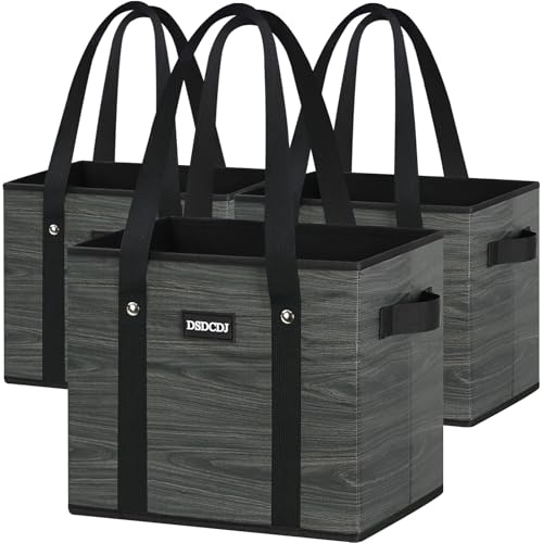 DSDCDJ Einkaufskorb Faltbar 3er Pack, Einkaufstasche Stabil mit Henkel und verstärktem Boden, Tragetasche, Picknickkorb, Transportkiste, Tragekorb, Wieder verwendbare Einkaufsbox, Grau, 33x26x28cm