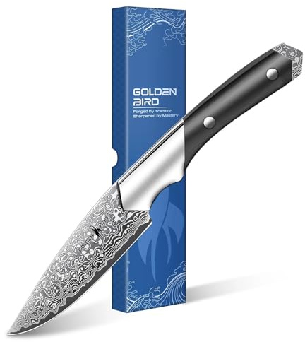 Golden Bird Damastmesser Kochmesser 10cm Japanisches Gemüsemesser | Schälmesser Obstmesser, Hergestellt aus 67-lagigem japanischem Damaststahl, Kohlenstoff-Superstahl Küchenmesser klein