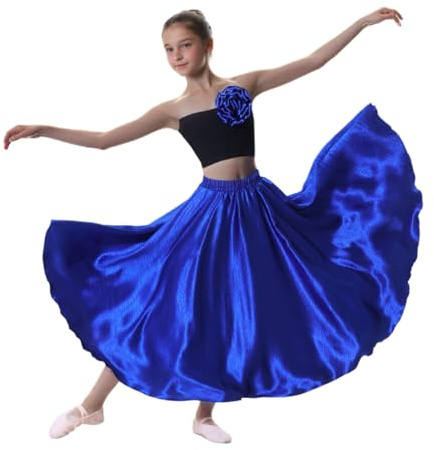 Girls' Elastic Waist Dance Skirt for Ballet, Flamenco & Performance (US, Age, 8 Years, 12 Years, Blue)