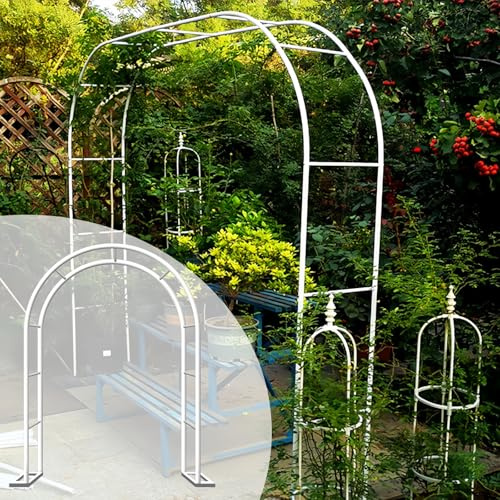 120cm 140cm 200cm 240cm Breit Schwer Rosenbogen Verzinkt Gartenbogen Metall Pergola Rankhilfe Rankgitter Torbogen Stabil Rosengitter Für Kletterpflanzen(White,140 * 230cm/4.5 * 7.5ft)
