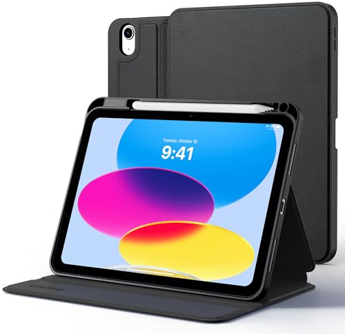 CACOE Hülle für iPad (A16) 11./10. Generation (2025/2022) mit Stifthalter | Dünn Folio Ständer Tablet Schutzhülle, Multi-Winkel Betrachtung, Schwarz
