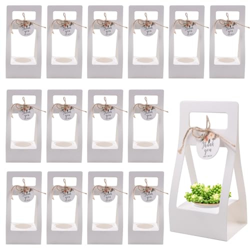 KeaJuidy 25 Pezzi Sacchetto per Piante Grasse con Manico, Vasi da Fiori, Borse Porta Piante per Piante Grasse, Sacchetti Regalo per Piante Grasse con Etichetta Appesa e Corda di Canapa Adatti per Vasi