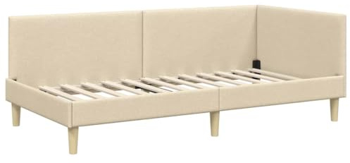 vidaXL Hörn Sängram med huvudgavel Kräm 90 cm x 190 cm Sammet, Modern sängram, L-formad, konvertibel, hållbar sammet, justerbart huvudgavel, platsbesparande design