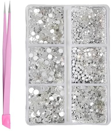 COYUN 600 Pezzi Strass Unghie,Strass Cristallo, Strass in Cristallo, Strass Trasparenti Nail kit, 6 Misure di Rotondo Gemme di Cristallo,Glitter Brillantini Decorazioni per Unghie con pinzette