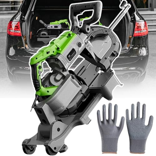 Sierra de cinta de metal portátil con luz LED, ángulo ajustable, múltiples cuchillas y guantes para cortar cobre, aluminio, acero y materiales de suelo