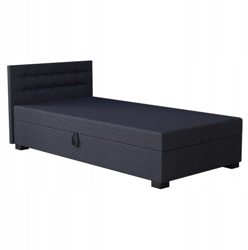 TAPCZANY24 - Boxspringbett Olaf 90x200 cm mit Schaumstoff Matratze | Bett mit Matratze, Polsterbett mit Bettkasten, Gepolstertes Einzel Bett, Schlafsofa - Graphit