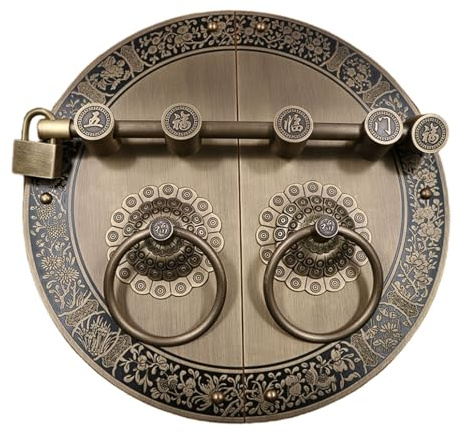 Antique Pure Copper Door Bolt, Heavy Duty Large Latch Lock with Thickened Pull Ring, Double Leaf Gate Security Bolt Handle(35cm)