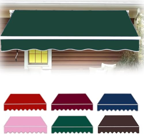 IEOWY Sun Shade Awning Cover 6.5ft 10ft 13ft 16ft 20ft Manual Retractable Awning Fabric Replacement Cloth，Waterproof Sunshade Canopy For Patio Backyard(Green,13x5ft/400x150cm)