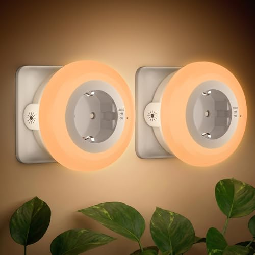 2 Stück LED Dimmbare Nachtlicht Steckdose mit Dämmerungssensor, Kindersicheres Steckdosen-Nachtlicht für Kinder, Steckdosen-Nachtlicht mit Lichtsensor, geeignet für Flur, Treppenhaus, Schlafzimmer