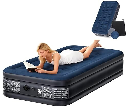 AufuN Luftmatratze, Aufblasbare Matratze mit Integrierter Pumpe, Selbstaufblasend in 3 Minuten, Dicke wasserdichte Beflockte Oberfläche, für Heimgebrauch, Camping & Gästebett (190×99×38 cm)