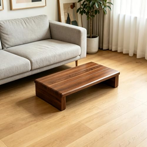 taburetes de Escalera portátiles, Base Antideslizante, no Requiere Montaje, reposapiés Largo, Taburete Madera Maciza, Madera para Interiores[Marrón sin Panel Frontal 40×30×15cm]