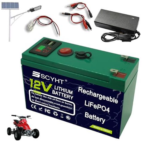 SSCYHT Batería de Litio 12 V Batería Solar Baterías LiFePO4 20 Ah Baterías Recargables para iluminación de Emergencia y Sistemas Respaldo con Puerto USB, Pantalla,12v15ah 1pack