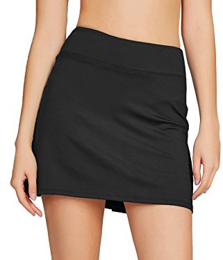 Westkun Damen Active Mini Tennisrock Skorts Sommer Minirock Sportröcke Golfrock Hosenrock mit Innenhose 2-in-1 Leichte Athletic Röcke Laufröcke mit 4 Tasche Schwarz XS