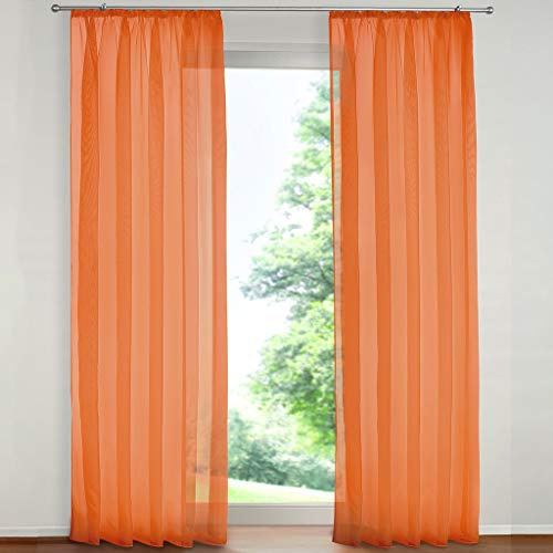 SIMPVALE 2 Paneles Cortinas Visillos de Gasa con Ganchos de riel para Dormitorio Habitación Sala de Estar Balcón, Naranja, 140x245cm