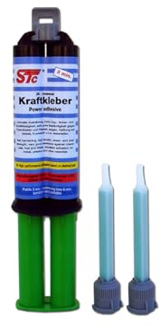 STC 2K Universal Kraftkleber 3 Min Doppelspritze 24 ml gelb/milchig | inkl. 2 Mischerspitzen – Industriekleber 1:1 Methacrylat – Hochleistungs Karosseriekleber & 2K Metallkleber