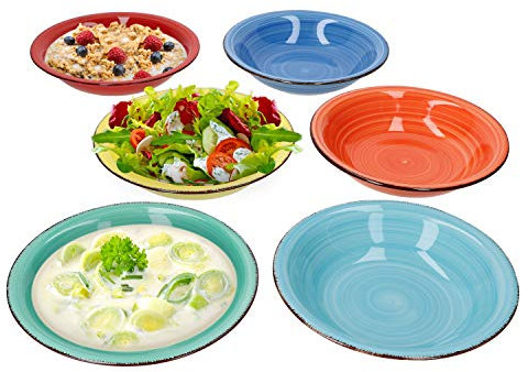 MamboCat Colour Power Capri Lot de 6 assiettes à soupe colorées I Vaisselle robuste en faïence pour 6 personnes I Design rétro – Vaisselle colorée en 6 superbes couleurs I Grandes assiettes creuses