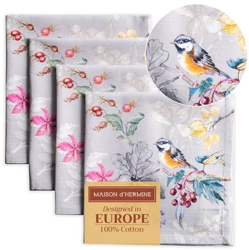 Maison d'Hermine Stoffservietten 100% Baumwolle (45 cm x 45cm, 4er-Set) | Wiederverwendbar, quadratisch, waschbar, ideal für Dinnerpartys, Hochzeiten, Thanksgiving und Weihnachten - Equinoxe - Grey