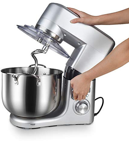 POOPFIY Batteur sur Socle, 10 L Impastiera en Acier Inoxydable, 6 Vitesses 1500W tête inclinable Mixeur, Cuisine Batteur électrique avec Crochet pétrisseur, Fouet de Fil et Batteur (Argent)