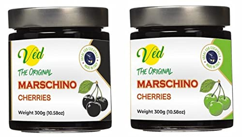 Ved Gourmet Original Ciliegie al Maraschino Nere e Verdi - Ciliegia Italiana per Cocktail Old Fashioned - Cocktail Vegano, Ciliegie Bourbon in Sciroppo Naturale per Topping Cocktail