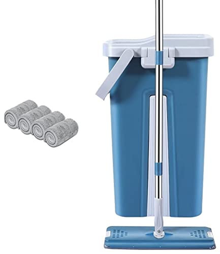 fregona Exprimir trapeador con balde microfibra tapete de microfibra perezoso apuesto mágico mágico mojado húmedo y seco herramienta de limpieza de hogar mop ( Color : Bucket Mop 4pcs Pads )