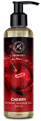 Sinnliches Massageöl Kirsche 200 ml - Körperöl mit Mandelöl und Traubenkernöl - Macadamiaöl - Massageöl für Paare - Körperpflege Öl - Hautpflege - Kissable Massage Öl