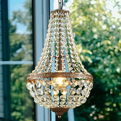 Lampadario Di Cristallo LED Oro Vintage Industrial Dimmerabile 3000K-6500K - Lampada A Sospensione Rotonda Gabbia E27 per Sala Da Pranzo, Soggiorno, Corridoio