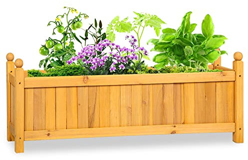 Albert Austin 1x Wooden Planter for Garden Easy to Assemble Weather Resistant Durable Design for Easy Planting Ideal for Indoor Outdoor Use Lightweight Garden Planters for Flowers (Large)