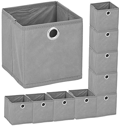 Murago - 10er Set Faltbox ca. 15x15x15 cm Grau - Würfel Aufbewahrungsbox faltbar Einschub Korb Schubladen Unterwäsche Organzier Boxen Stoff Regalkorb Klappbox klein