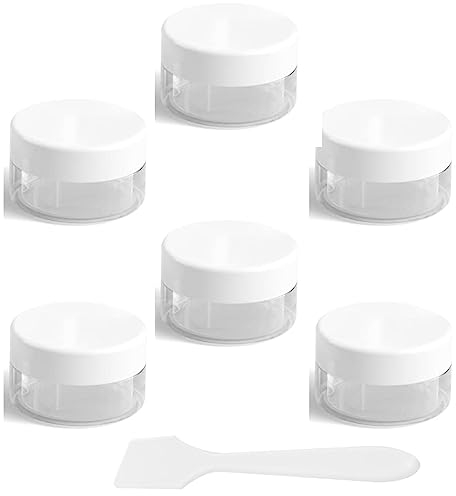 Transparente Leer Döschen, 6 Stück Cremedose Mini Dosen mit Spatel, 5ml Leerdose klarer Tiegel, Reise Töpfchen Döschen Set, für Lotion, Creme, Mini-Kerzen, Kosmetik（Weißer Deckel）