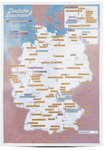 Druck mit Deutschlandkarte Bieren zum Rubbeln - Maps International - Poster als Geschenk für Bier-Enthusiasten - Brauereien - Geschenkröhre - A3-Format 42 (h) x 29,7 (b) cm