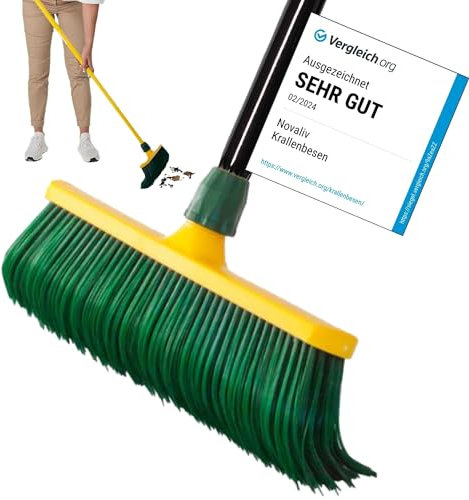 Novaliv Balai à griffes de qualité supérieure avec manche de 40 cm, poils spéciaux incurvés et tête en plastique – Idéal comme balai de jardin, grattoir, gazon artificiel, idéal pour le camping, la