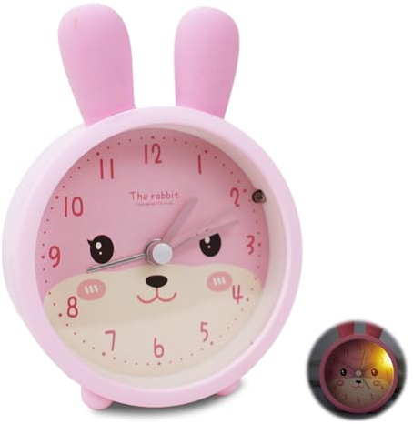 Abnaok Despertador infantil infantil para niñas y niños, sin tictac ni radiación, luz nocturna para aprendizaje infantil, despertador para principiantes (rosa)