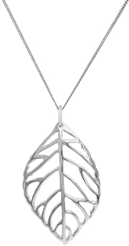 Silverly Stort urskuret bladhänge i sterlingsilver – pansarkedja 45,7 cm – naturligt inspirerat smycke för kvinnor – halsband med statementblad, Sterlingsilver