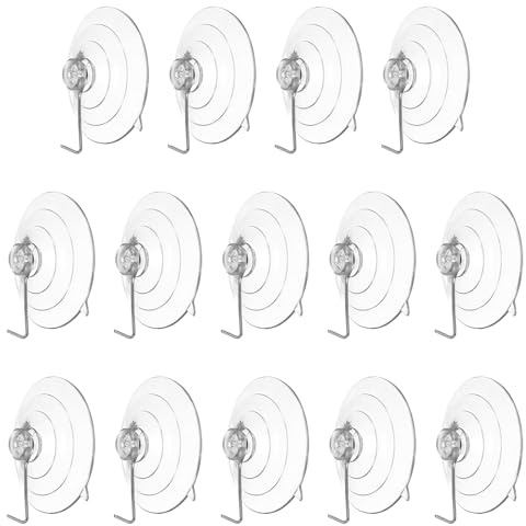 HARFINGTON 14pcs Suction Cup Hooks 2.68 Powerful Vacuum Suction Shower Hooks Waterproof Reusable Wreath Cup Bathroom Hook Load 6.6 lbs for Kitchen Restroom Window Wall Glass Door, Clear