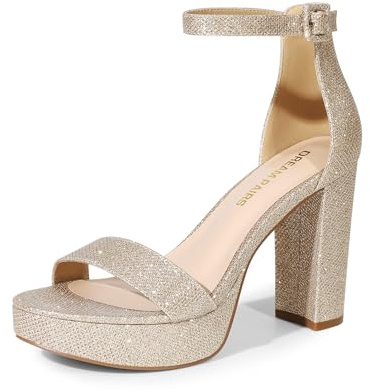 DREAM PAIRS Women's Platform Chunky High Heeled Sandals Open Toe Block Heels Ankle Strap Dress Shoes for Wedding Party Evening,Size 8.5,Gold-Glitter,DWUMHS2508