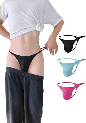 KUKUMOOD Mens G-string Nylon Thongs Sexy Low Rise Bulge Pouch G-string Underwear Black/Blue/Pink 3 Pcs(XXL)