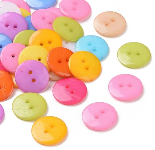 30 hochwertige Kunststoffknöpfe 17mm (1,7cm) bunt rund im zufälligen farblichen Mix Zweilochknöpfe a 1mm je Loch - 2-Loch-Knöpfe zum basteln nähen annähen Bastelknöpfe