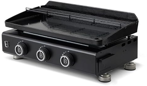 BRASERO - Piastra Silvia EVO 3 Fuochi Braciere - Piastra in acciaio da 67 x 34 cm - 3 bruciatori - Griglia di riscaldamento - Piezo integrato - Cassetto grasso con indicatore di livello - Fino a 10