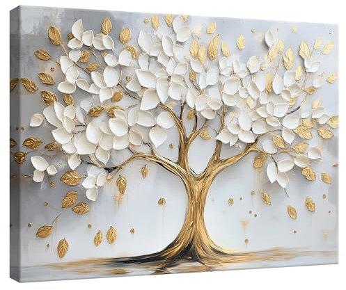 WallArena - Cuadros en lienzo - árbol - 120 x 80 cm cuadros en lienzo - Cuadro sobre lienzo - Mural XXL grande murales para sala de estar, dormitorio, salón, impresión artística moderna - blanco