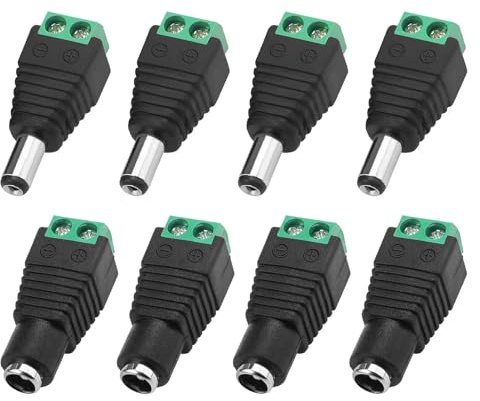 Lunpog 8 pezzi 5,5 mm x 2,1 mm maschio e femmina spina DC femmina adattatore di alimentazione per telecamera CCTV, striscia LED adattatore plug jack (4 prese DC, 4 connettori DC)