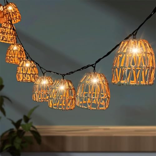 10er LED Lichterkette Aussen,LED Rattankugel Lampion,Lampions Led Lichterkette Außen Wetterfest,Wasserdicht Lichterkette Außen lampen,leuchten Garten Outdoor