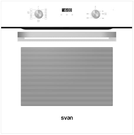 Svan Horno Multifunción Con Ventilador Cristal blanco SHM8700DCB. Capacidad 70 Litros, 3000 W, 8 Programas, Interior Esmaltado, Fácil Limpieza, Display LED Manual, Eficiencia Energética Clase A