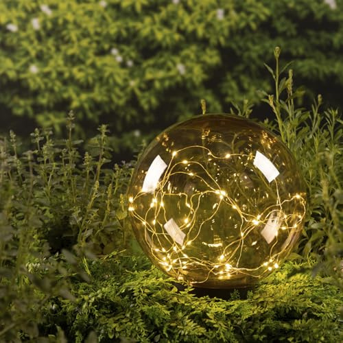 LED Solar Kugel Tisch Gartenleuchte mit Drahtlichterkette bernstein amber (30cm Durchmesser)