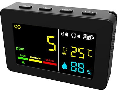 Detecteur Gaz, Compteur de qualité de l'air Portable 3 en 1 et testeur d'humidité, écran Couleur, détecteur de monoxyde de Carbone(Zwart)