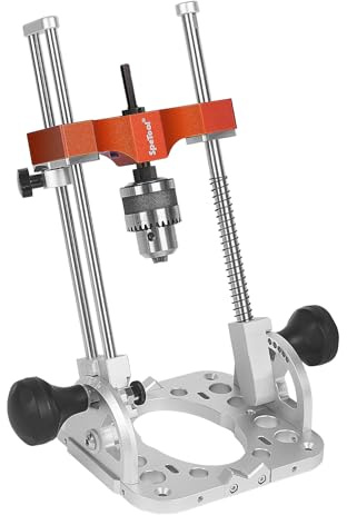 SpeTool S04001 Portable Drill Guide with Liner Ball Bearings Guide Poles, 1/2” Chuck Portable Drill Press Adapter for Hand Drill Adjustable from 0-60°, Multi Angle Drill Guide for Straight Holes