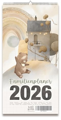 Planificador familiar 2026, calendario de pared, calendario familiar con 5 columnas y motivos de animales boho dulces, calendario familiar, planificador de pared, 26 XL