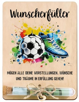 Geldgeschenke Verpacken, Holz Grußkarte Fussball Geschenke Jungen, Wunscherfüller mit Reagenzglas, Holz Fußball Geschenke für Jungs, Wunscherfüller Geldgeschenk, Geschenk Fussball Junge, für Jungen