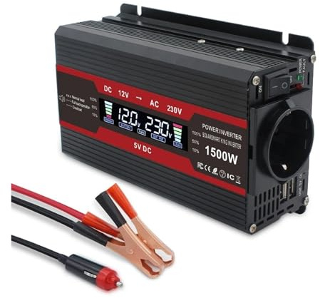 Invertitore Potenza Inverter Potenza 1500W 2000W 2600W 12V 220V Sinusoidale Modificata Spina UE 50Hz 60Hz Telecomando Convertitore Solare Trasformatore Invertitore Inverter(1500W 12V 50hz EU)